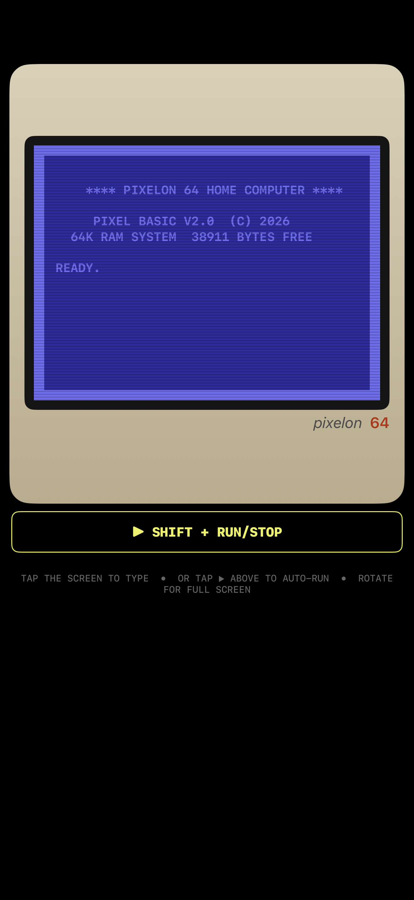 Boot screen with PIXELON 64 BASIC